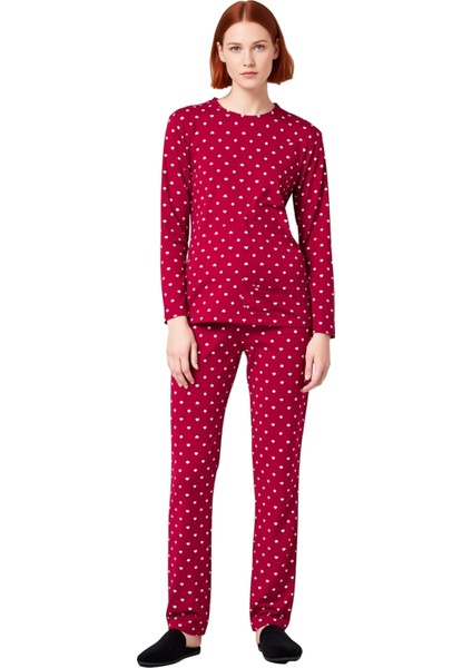 Kadın Puantiye ve Kalp Baskılı Örme Pijama Takımı Fonksiyonel Dayanıklı Kaliteli Konforlu Şık fiyatları