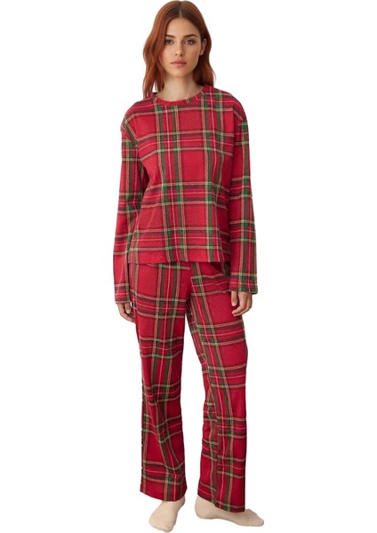 Kadın Ekose Desenli Uzun Kollu Pijama Takımı Fonksiyonel Dayanıklı Kaliteli Konforlu Rahat fiyatları