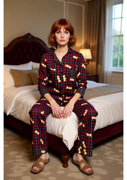 Kadın Ayıcıklı Ekose Ev Giyim Takımı Uzun Kollu Fonksiyonel Dayanıklı Kaliteli Konforlu Şık fiyatları