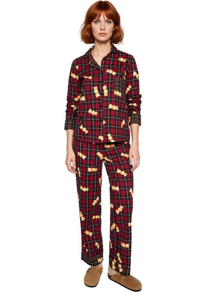 Kadın Ayıcıklı Ekose Ev Giyim Takımı Uzun Kollu Fonksiyonel Dayanıklı Kaliteli Konforlu Şık modelleri