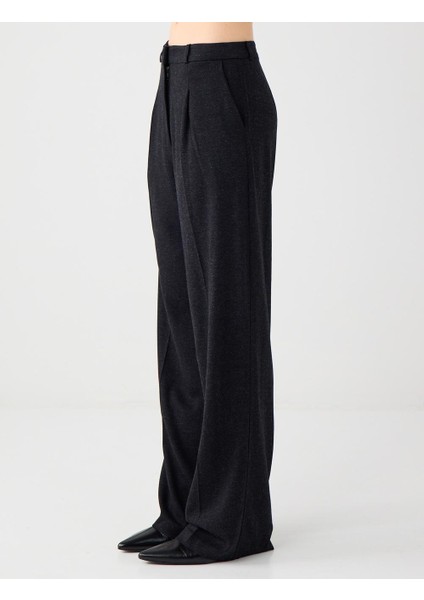 Antrasit Yüksek Bel Bol Paça Dokuma Pantolon fırsatları