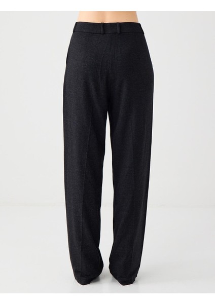 Antrasit Yüksek Bel Bol Paça Dokuma Pantolon indirimleri