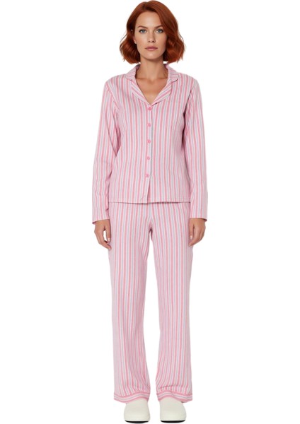 Kadın Çizgili Gömlek Yaka Pijama Takımı Fonksiyonel Dayanıklı Kaliteli Konforlu Estetik Şık fiyatları