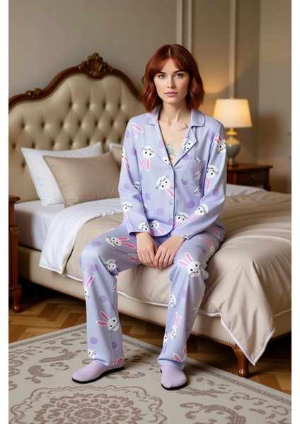Kadın Uzun Kollu Tavşan Desenli Viskon Pijama Takımı Fonksiyonel Dayanıklı Kaliteli Modern fiyatları