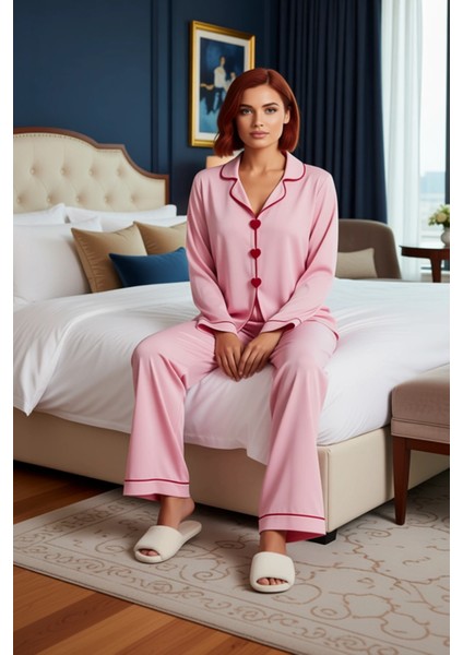 Kadın Kalp Detaylı Viskon Pijama Takımı Fonksiyonel Dayanıklı Kaliteli Konforlu Estetik Şık
