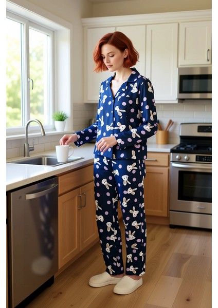 Kadın Viskon Puantiye Tavşan Baskılı Pijama Takımı Fonksiyonel Dayanıklı Kaliteli Konforlu indirimleri