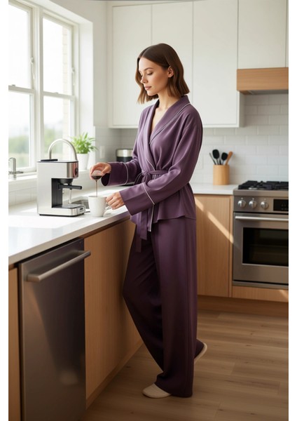 Kadın Viskon Pijama Gömlek Pantolon Takımı Fonksiyonel Dayanıklı Kaliteli Konforlu Estetik