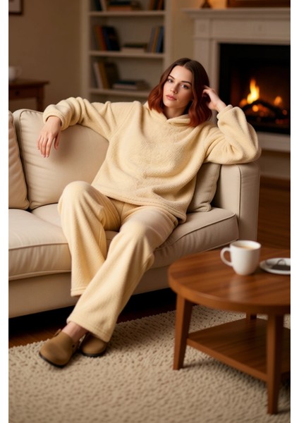 Kadın Kapüşonlu Peluş Pijama Takımı Fonksiyonel Dayanıklı Kaliteli Konforlu Estetik Modern fırsatları