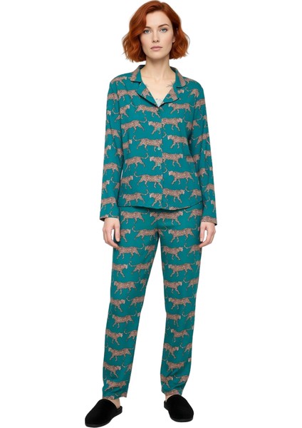 Kadın Viskon Dokuma Kaplan Desenli Pijama Takımı Fonksiyonel Dayanıklı Kaliteli Konforlu Şık fiyatları