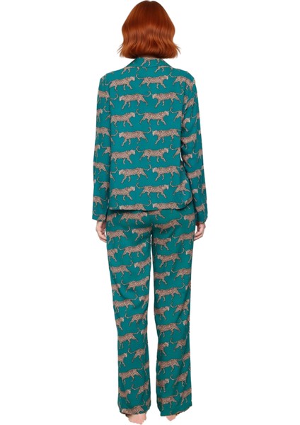 Kadın Viskon Dokuma Kaplan Desenli Pijama Takımı Fonksiyonel Dayanıklı Kaliteli Konforlu Şık modelleri