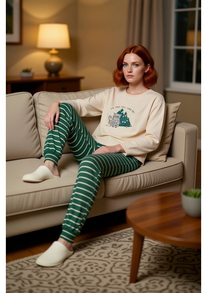 Kadın Kışlık Çizgili Pijama Takımı Ev Giyim Fonksiyonel Dayanıklı Kaliteli Konforlu Modern modelleri