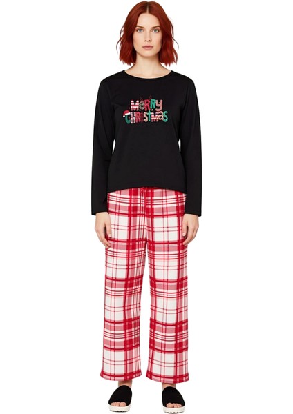 Kadin Kirmizi Yılbaşı Desenli Pamuk Polyester Pijama Fonksiyonel Dayanıklı Kaliteli Modern fiyatları