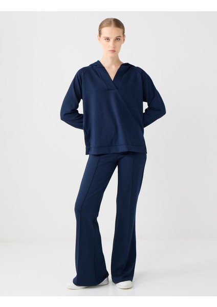 Lacivert Yüksek Bel Bol Paça Modal Jogger Pantolon