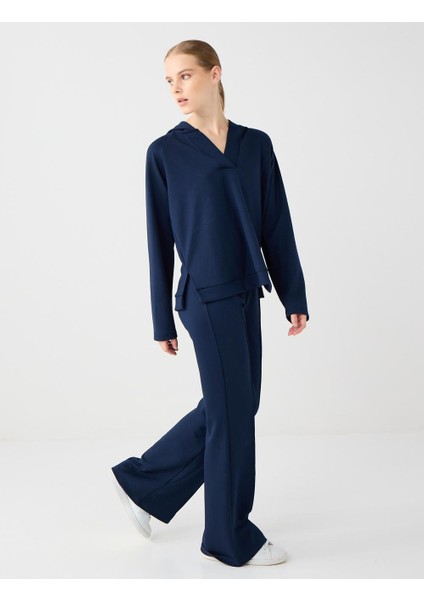 Lacivert Yüksek Bel Bol Paça Modal Jogger Pantolon fiyatları