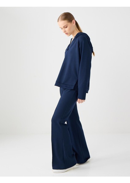 Lacivert Yüksek Bel Bol Paça Modal Jogger Pantolon modelleri