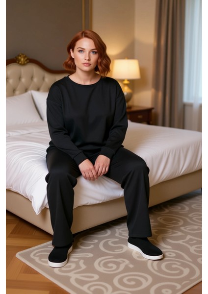 Kadın Düz Desenli Bisiklet Yaka Eşofman Takımı Fonksiyonel Dayanıklı Kaliteli Konforlu Şık