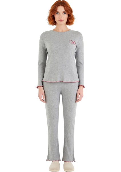 Kadın Melanj Nakışlı Bisiklet Yaka Pijama Takımı Fonksiyonel Dayanıklı Kaliteli Konforlu Şık modelleri