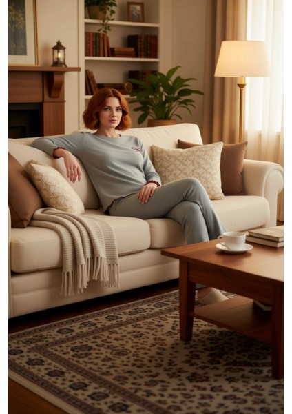 Kadın Melanj Nakışlı Bisiklet Yaka Pijama Takımı Fonksiyonel Dayanıklı Kaliteli Konforlu Şık indirimleri