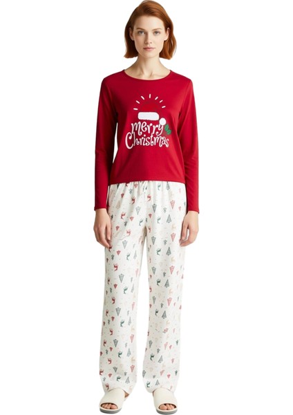 Kadin Kirmizi Yılbaşı Desenli Pamuk Polyester Pijama Fonksiyonel Dayanıklı Kaliteli Modern fiyatları