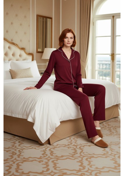 Kadın Biye Detaylı Gömlek Pijama Takımı Fonksiyonel Dayanıklı Kaliteli Konforlu Estetik Şık