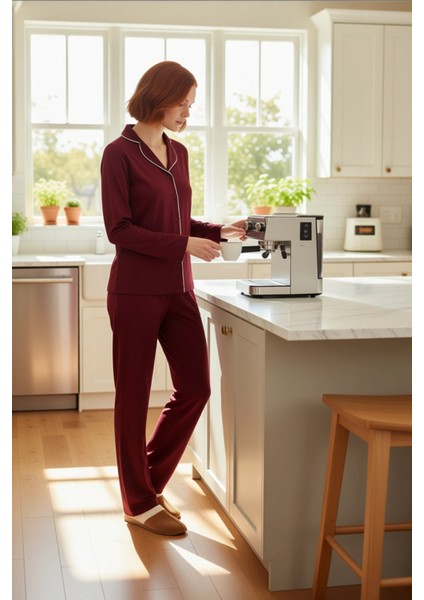 Kadın Biye Detaylı Gömlek Pijama Takımı Fonksiyonel Dayanıklı Kaliteli Konforlu Estetik Şık indirimleri