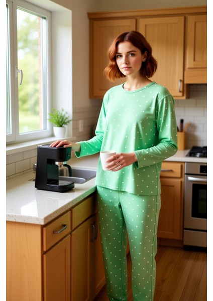 Kadın Puantiye ve Kalp Baskılı Örme Pijama Takımı Fonksiyonel Dayanıklı Kaliteli Konforlu Şık fırsatları