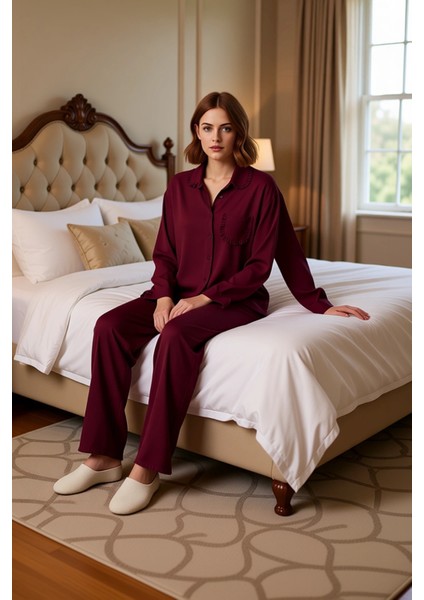 Kadın Mürdüm Viskon Dokuma Gömlek ve Pantolon Pijama Seti Fonksiyonel Dayanıklı Kaliteli Şık fiyatları