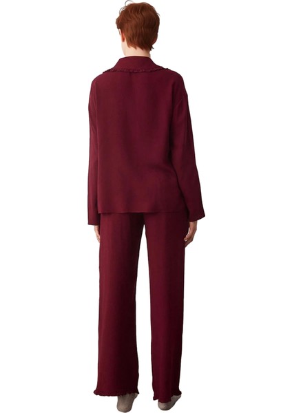 Kadın Mürdüm Viskon Dokuma Gömlek ve Pantolon Pijama Seti Fonksiyonel Dayanıklı Kaliteli Şık fırsatları