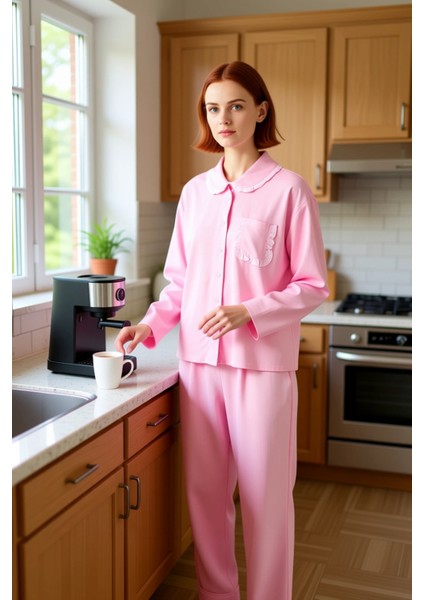 Kadın Mürdüm Viskon Dokuma Gömlek ve Pantolon Pijama Seti Fonksiyonel Dayanıklı Kaliteli Şık