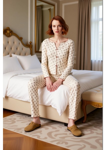 Kadın Çiçek Desenli V Yaka Pijama Takımı Fonksiyonel Dayanıklı Kaliteli Konforlu Estetik Şık