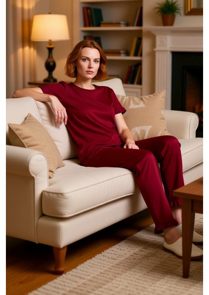 Kadın Kisa Kollu Pijama Seti Fircali Detay Fonksiyonel Dayanıklı Kaliteli Konforlu Estetik modelleri