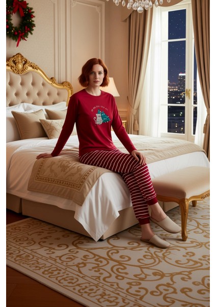 Kadın Kışlık Çizgili Pijama Takımı Ev Giyim Fonksiyonel Dayanıklı Kaliteli Konforlu Modern
