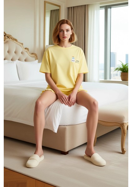 Kadın Süt Şişesi Baskılı Şortlu Pijama Takımı Fonksiyonel Dayanıklı Kaliteli Konforlu Spor