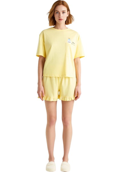 Kadın Süt Şişesi Baskılı Şortlu Pijama Takımı Fonksiyonel Dayanıklı Kaliteli Konforlu Spor fiyatları