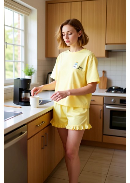 Kadın Süt Şişesi Baskılı Şortlu Pijama Takımı Fonksiyonel Dayanıklı Kaliteli Konforlu Spor indirimleri