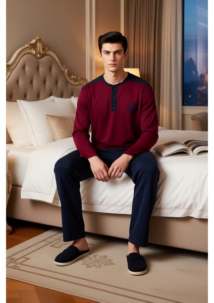 Erkek Çizgili Henley Yaka Örme Pijama Takımı Fonksiyonel Dayanıklı Kaliteli Konforlu Rahat