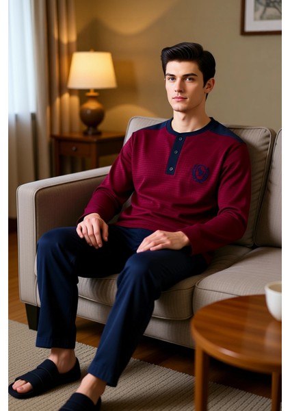 Erkek Çizgili Henley Yaka Örme Pijama Takımı Fonksiyonel Dayanıklı Kaliteli Konforlu Rahat modelleri