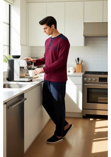 Erkek Çizgili Henley Yaka Örme Pijama Takımı Fonksiyonel Dayanıklı Kaliteli Konforlu Rahat fırsatları