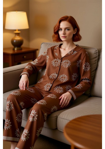 Kadın Güneş Baskılı Gömlek ve Pantolon Pijama Takımı Fonksiyonel Dayanıklı Kaliteli Modern fırsatları