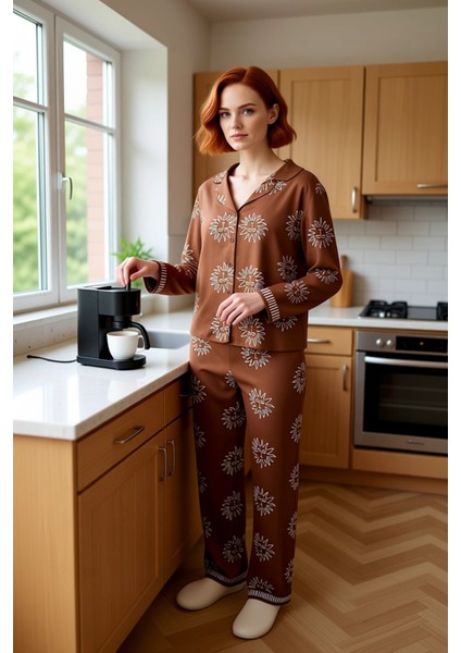 Kadın Güneş Baskılı Gömlek ve Pantolon Pijama Takımı Fonksiyonel Dayanıklı Kaliteli Modern indirimleri