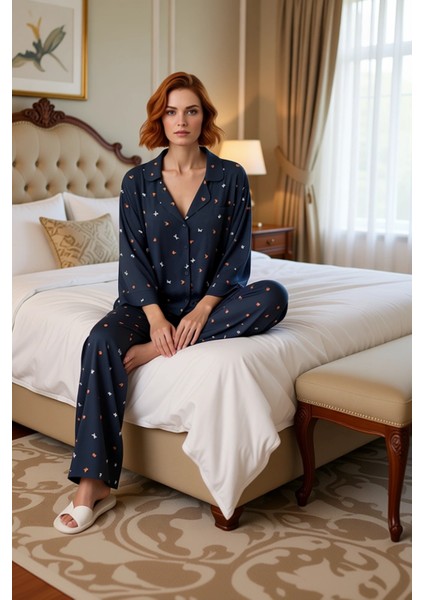 Kadın Baskılı Viskon Gömlek ve Pantolon Pijama Takımı Fonksiyonel Dayanıklı Kaliteli Rahat