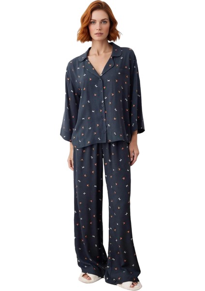 Kadın Baskılı Viskon Gömlek ve Pantolon Pijama Takımı Fonksiyonel Dayanıklı Kaliteli Rahat fiyatları