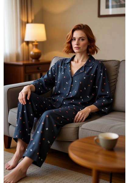 Kadın Baskılı Viskon Gömlek ve Pantolon Pijama Takımı Fonksiyonel Dayanıklı Kaliteli Rahat fırsatları