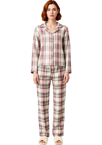 Kadın Flanel Ekose Pijama Takımı Gömlek Yaka Uzun Kollu Fonksiyonel Dayanıklı Kaliteli Şık fiyatları
