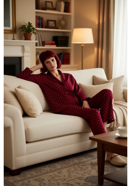 Kadın Puantiye Desenli V Yaka Pijama Takımı Fonksiyonel Dayanıklı Kaliteli Konforlu Modern fırsatları