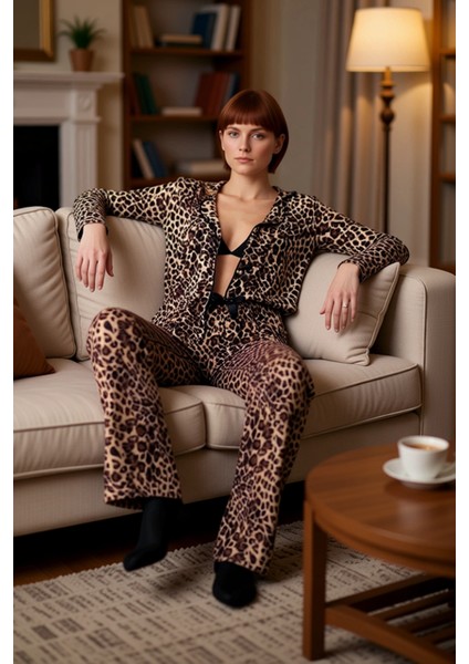 Kadın Viskon Süprem Leopar Desenli Pijama Takımı Fonksiyonel Dayanıklı Kaliteli Konforlu Şık fırsatları