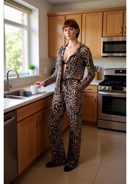 Kadın Viskon Süprem Leopar Desenli Pijama Takımı Fonksiyonel Dayanıklı Kaliteli Konforlu Şık indirimleri