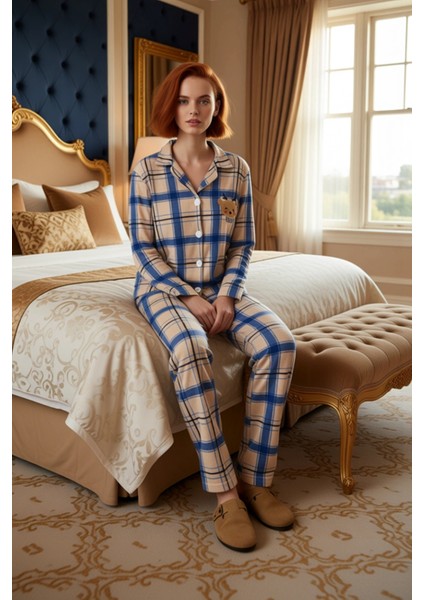 Kadin Polar Pijama Takımı Kirmizi Ekose Nakisli Fonksiyonel Dayanıklı Kaliteli Konforlu Şık