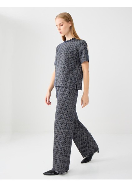 Lacivert Normal Paça Normal Bel Desenli Örme Pantolon fiyatları