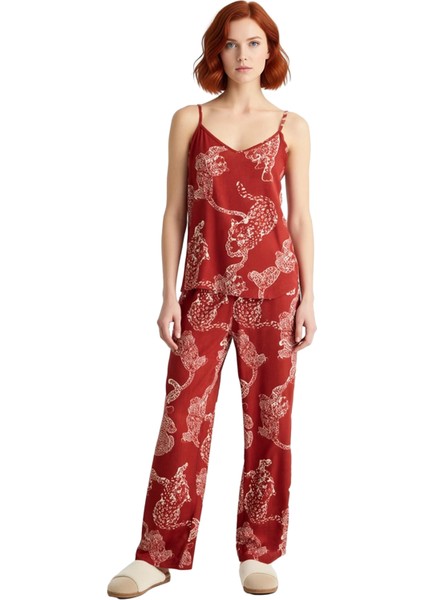 Kadın Viskon Kaplan Baskılı Pijama Takımı Fonksiyonel Dayanıklı Kaliteli Konforlu Estetik Şık fiyatları